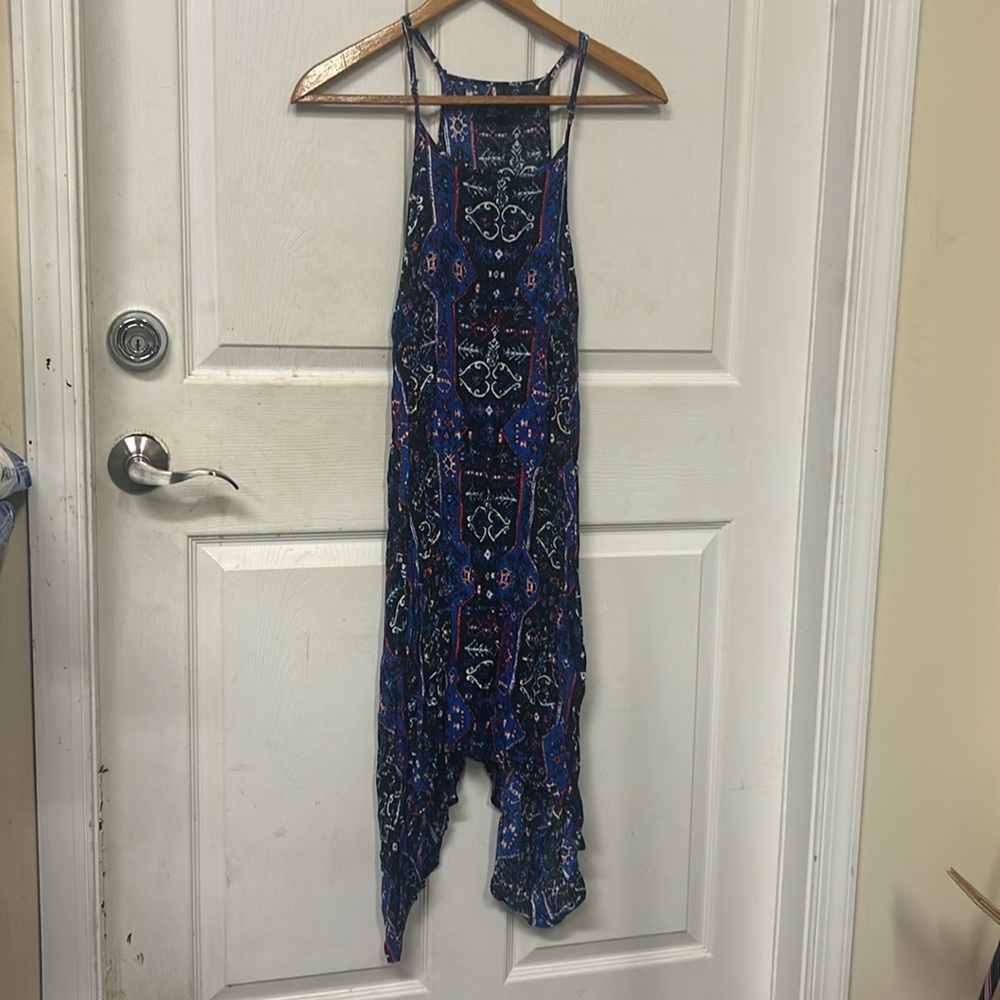 New Look Women’s Blue & Pink Patterned Asymmetrical Dress w Adjustable Straps XL